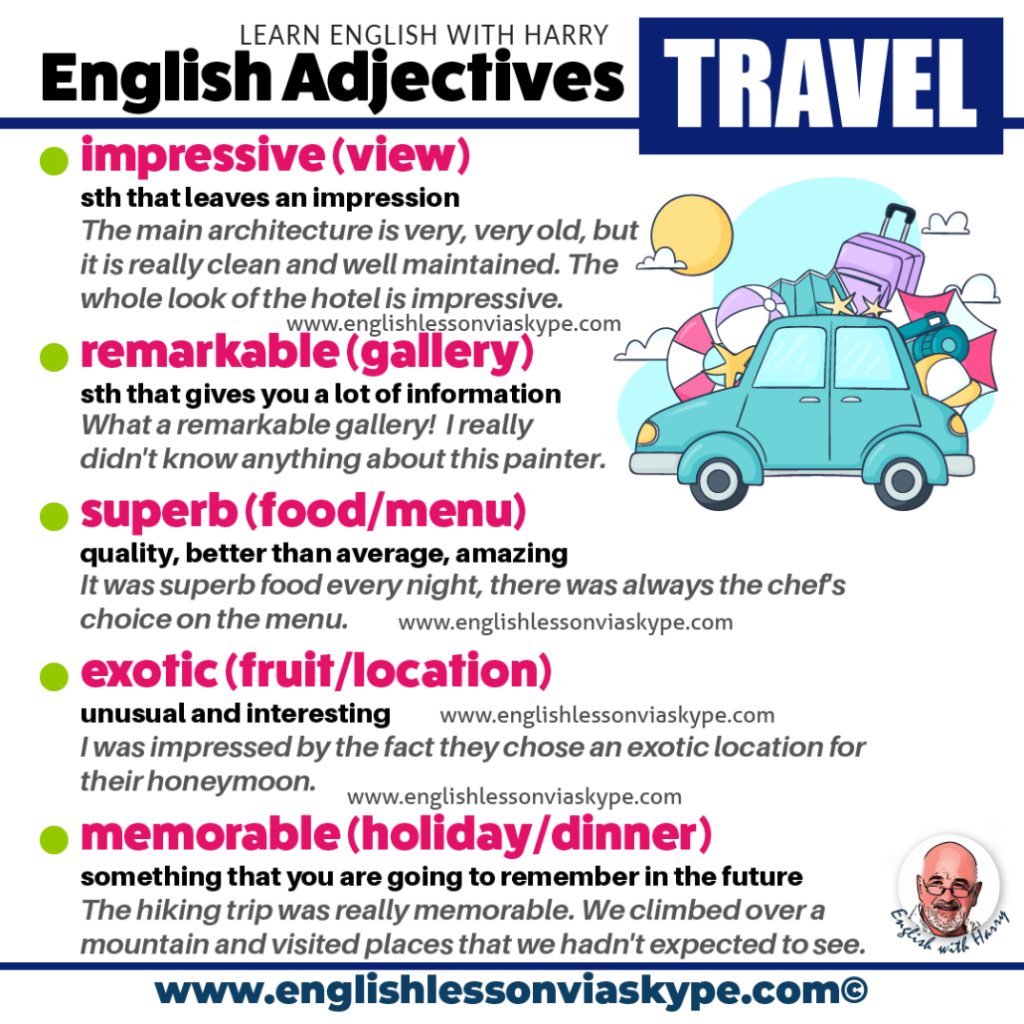 Picture of: Advanced Adjectives To Describe Travel Experiences and Vacation