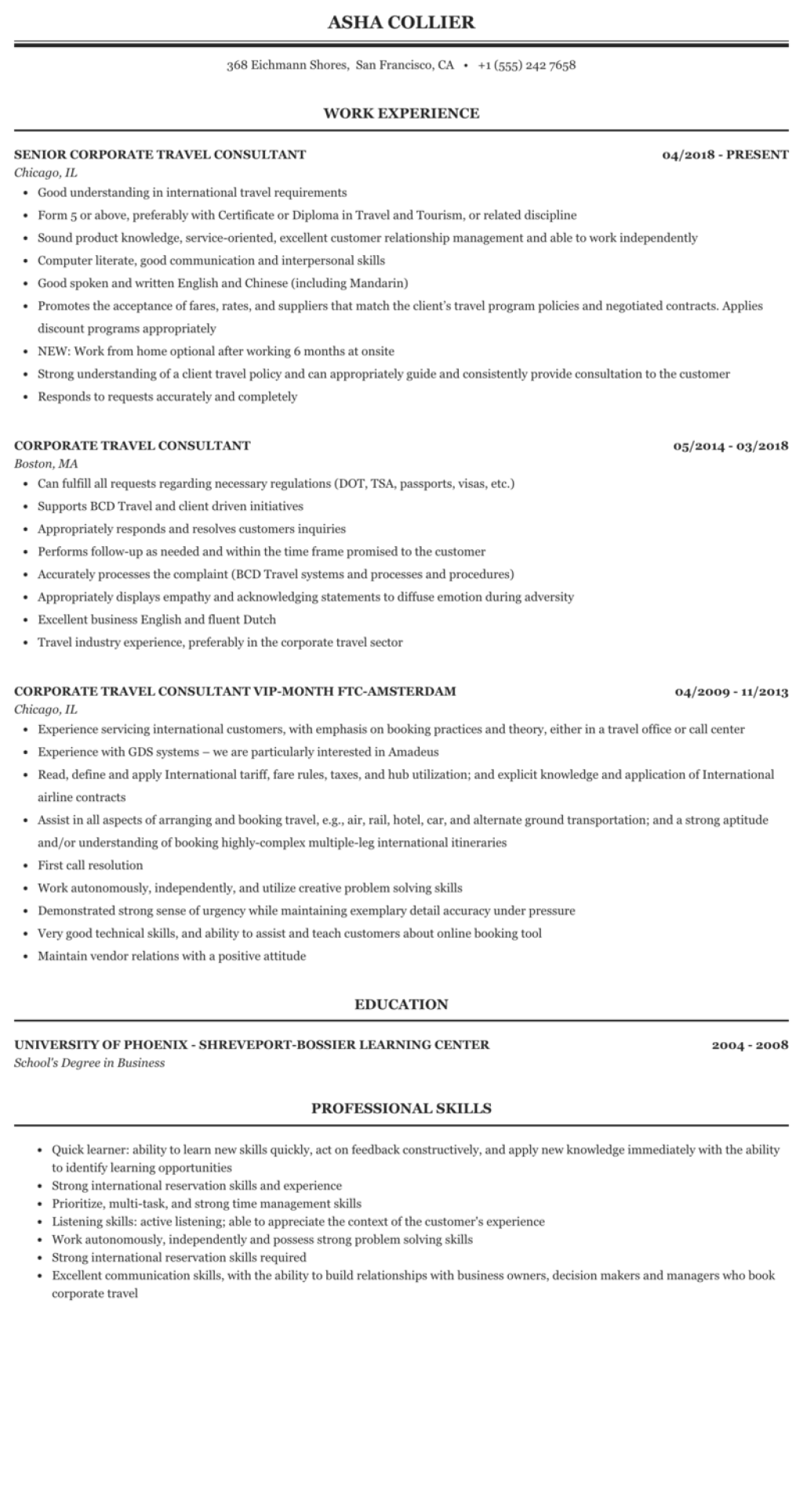 Picture of: Corporate Travel Consultant Resume Sample  MintResume