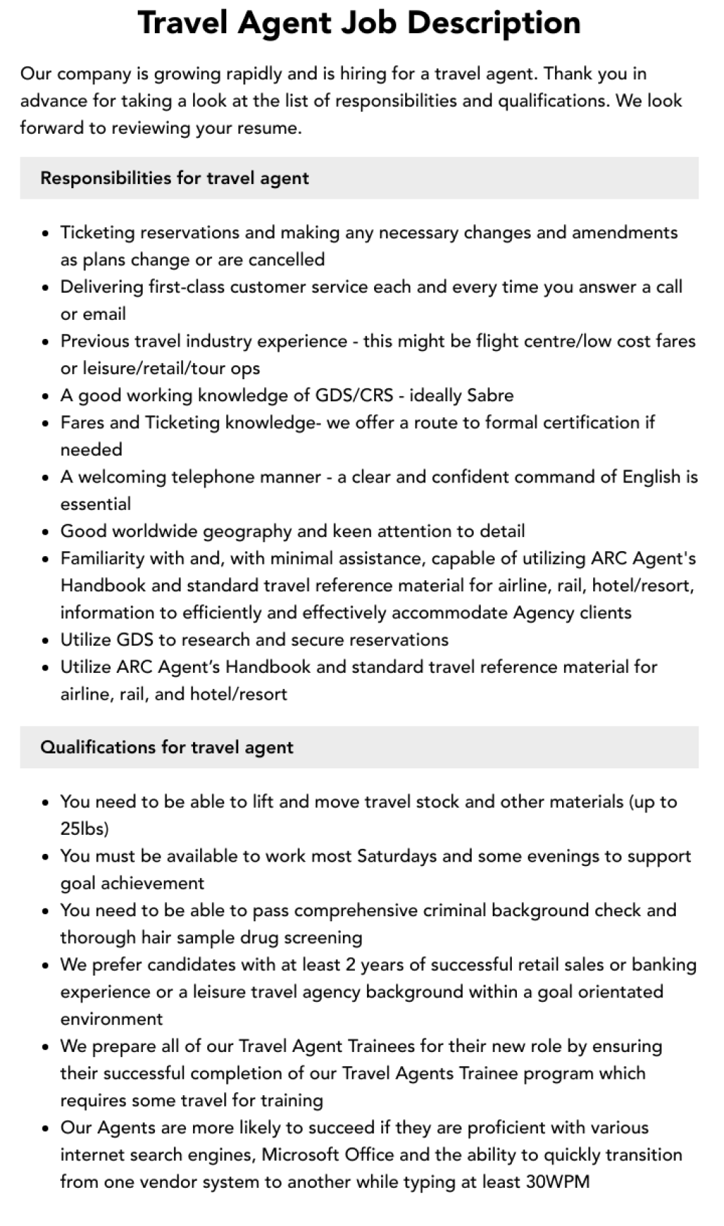 Picture of: Travel Agent Job Description  Velvet Jobs