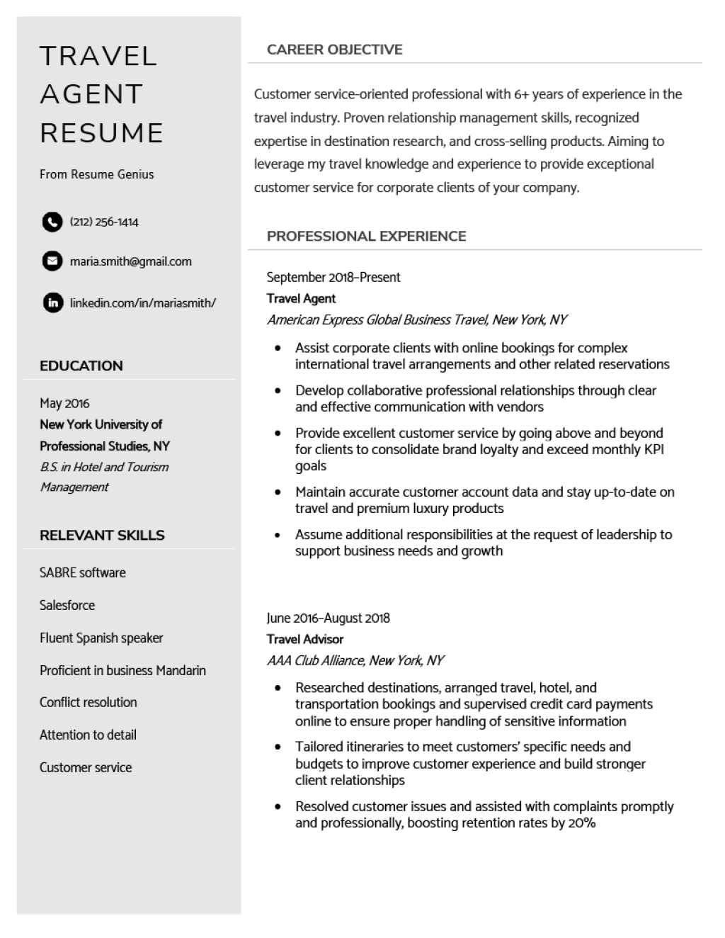Picture of: Travel Agent Resume Sample & Writing Tips