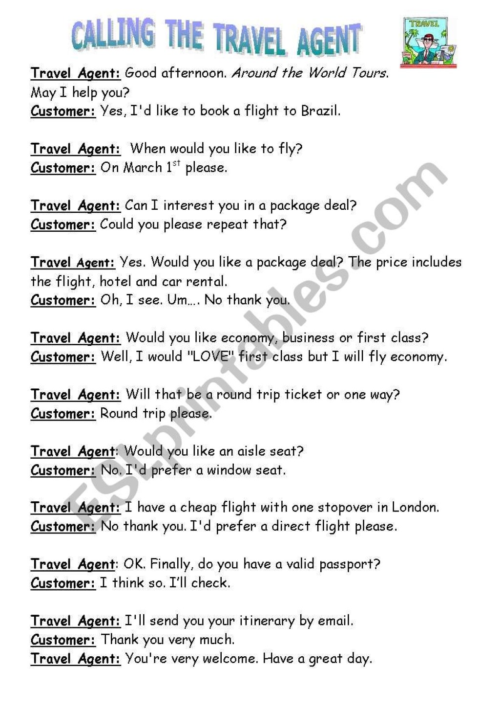 Picture of: travel vocabulary & dialogue – ESL worksheet by dory
